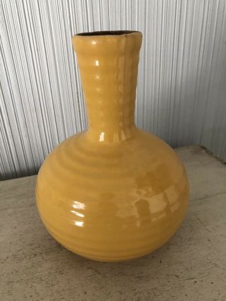 Rare Vintage Antique Yellow Bauer Pottery Ringware Water Bottle W/ Lid Carafe 8