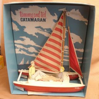 Vtg 1964 Ideal Tammy & Ted Doll Catamaran Boat Boxed Barbie Size Toy Sailboat