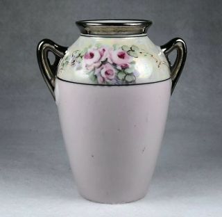 Antique C 1900 Hand Painted Bud Vase Signed Jorgensen Floral Roses Silver Bin57