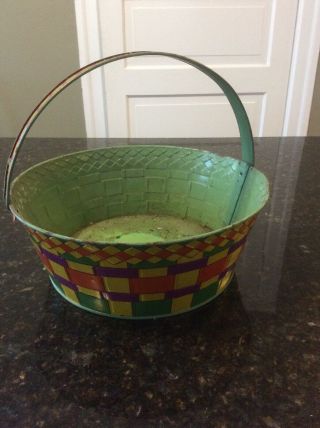 Vintage J.  Chein Tin Litho Easter Basket 3 1/4 