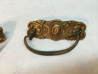 VTG Pair Fancy Victorian Ornate Brass Drawer Cabinet Handle Drop Swing Pulls 2