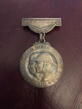 Antique 1919 Us Military Wwi Award Medal San Francisco Warrior 980/1000 Silver