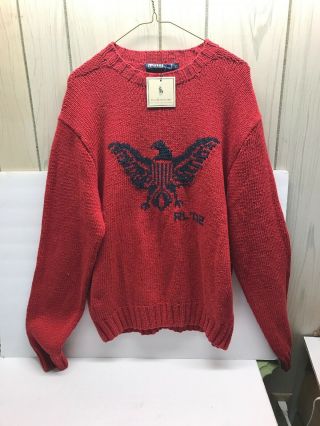 Vintage Ralph Lauren Polo Sweater Red Xl Rl’02 Hand Knit