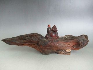 Japanese Old Wooden Incense Stick Holder/ Daikoku Statue/ Tasteful Carving/ 8927