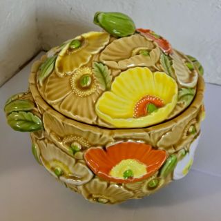 Authentic Vintage Ceramic California Poppy Cookie Jar Serving Dish Casserole