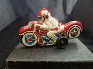 Vintage Tin Toy Friction Motorcycle 8 ",  Made In Japan,  Pressed Tin,  Hallow