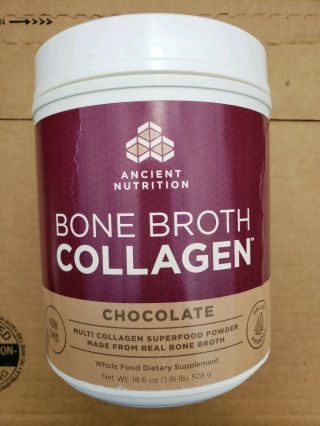 Ancient Nutrition Bone Broth Collagen Powder,  Chocolate 1.  16lb Exp 07/20