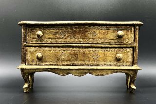 Vintage Wood Jewelry Vanity Box Chest Dresser Footed Gold - Gilt Florentine Italy