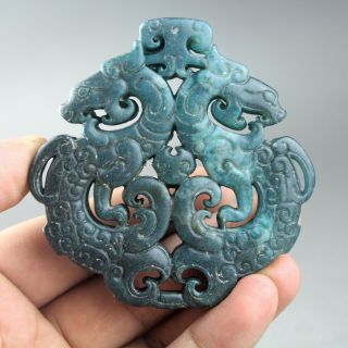 3  China Old Jade Chinese Hand - Carved Double Dragons Jade Pendant 2132