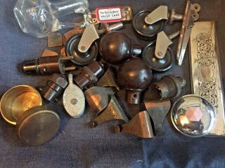 Vintage Bric - A - Brac Bakelite Knobs,  Light,  Sockets Picture Rail Hooks,  Brass,  Epns