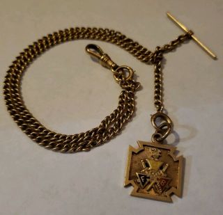 Vintage 14k Gold Knights Of Pythias Fraternal Masonic Watch Fob Skull Crossbone