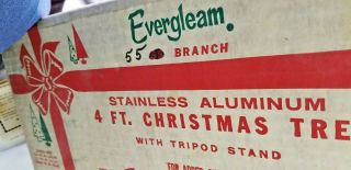 Vintage EVERGLEAM STAINLESS ALUMINUM 4 ' XMAS TREE Retro Mid Century 8