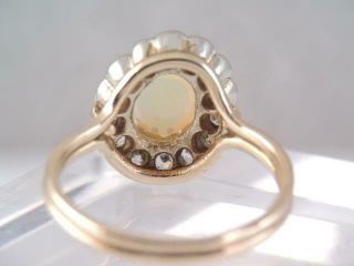 VINTAGE SOLID 14K GOLD COLORFUL OPAL w HALO DIAMOND RING GORGEOUS 4