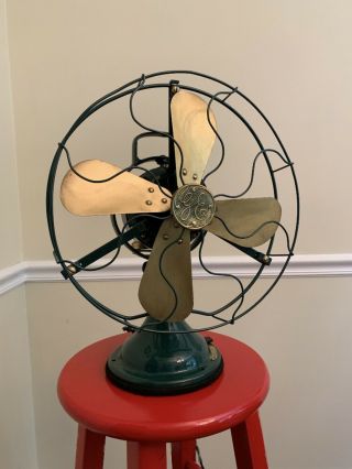 Gorgeous 1920’s Ge Aou Antique/vintage Brass Blade Electric Fan Oscillates