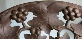 Antique Switzerland Black Forest Carved Wood Leaf Grape Handled Tray Signed 4