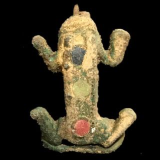 Large Roman Ancient Bronze Enamelled Frog Fibula Brooch - 200 - 400 Ad (2)