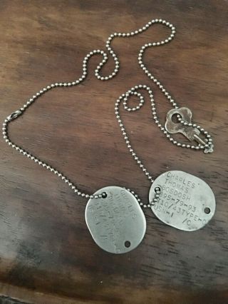 Vintage WWII 1943 US Navy USN Dog Tags w/ Issued Chain T - 10 USN Type O 2