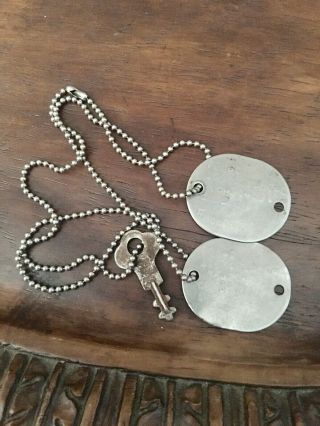 Vintage WWII 1943 US Navy USN Dog Tags w/ Issued Chain T - 10 USN Type O 3