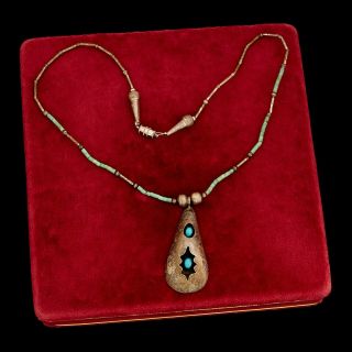 Antique Vintage Sterling Silver Native Pueblo Vidal Aragon Turquoise Necklace