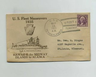 1935 Uss Pennsylvania (bb - 38) Navy Ship Us Fleet Flagship Cover Envelope Wz4421