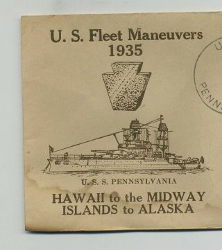 1935 USS PENNSYLVANIA (BB - 38) Navy Ship US Fleet Flagship Cover Envelope wz4421 3