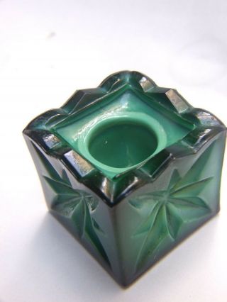 Vintage Czechoslovakian Malachite Small Green Glass Candleholder 30 