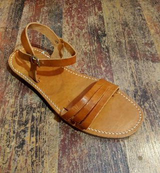 Handmade Leather Sandals Greek Production Natural Brown Design Ancient Style
