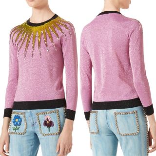 NWT Gucci $1800 XL US 10 - 12 Metallic Sunburst Embroidered SS17 Sweater Pullover 3