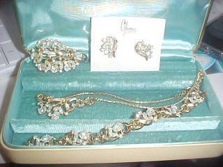 Alfred Philippe Vintage Trifari Diamante Set 4 Pc Necklace Earring Bracelet Pin