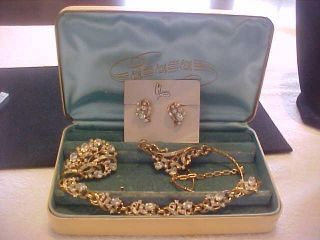 Alfred Philippe Vintage TRIFARI Diamante SET 4 PC Necklace Earring Bracelet Pin 2