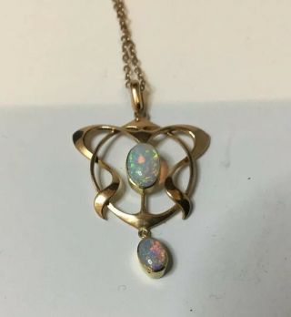 Antique Art Nouveau 15ct Gold And Opal Pendent Necklace