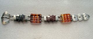 Stunning Antique Victorian Scottish Silver And Agate Panel Buckle Bracelet