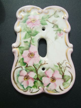 Vintage Porcelain Ceramic Light Switch Cover Hand Painted Pink Apple Blossoms