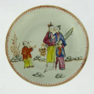 18th C Chinese Famille Rose Figures In Garden Painted Porcelain Saucer Dish