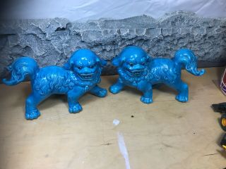 Vintage Large Turquoise Blue Chinese Foo Dog Figurines