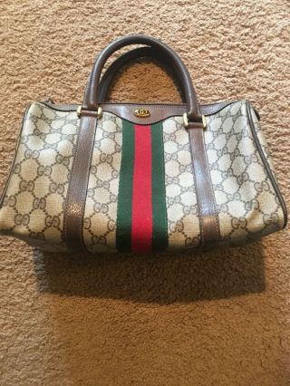 Vintage Gucci Web Boston Doctor Bag Satchel Speedy Purse Handbag Sherri Pvc