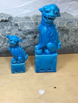 Vintage Turquoise Blue Chinese Foo Dog Figurines X2 Large Small