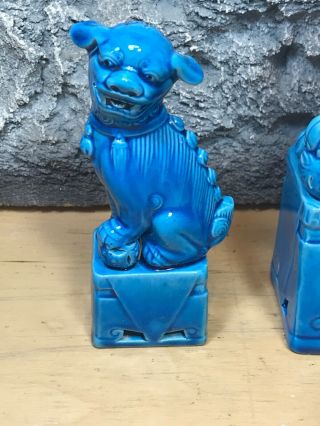 Vintage Turquoise Blue Chinese Foo Dog Figurines X2 Large Small 2