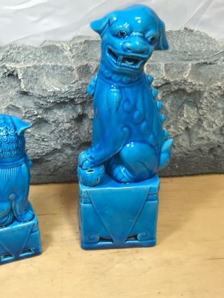 Vintage Turquoise Blue Chinese Foo Dog Figurines X2 Large Small 4