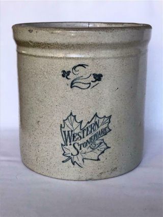 Western Stoneware 2 Gallon Salt Glazed Crock W Maple Leaf