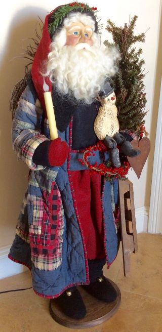 Vtg Huge 39 " Williamsburg Santa Claus Karen Haskell Figurine Display Light Doll