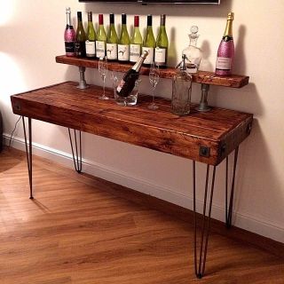 Reclaimed Wooden Rustic Vintage Industrial Home Wine Bar Table Man Cave