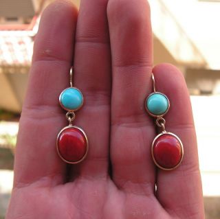 Vintage Style Gold Yellow 18k Red Sardinia Coral & Earrings Fine Estate Jewelry