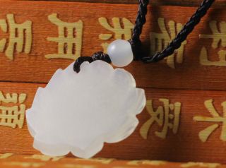 Chinese natural white jade hand - carved lotus flower pendant 5