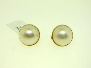 Vintage 14k Gold Earrings With Large 14.  85 Mm Mabe Pearls - - Retail $500