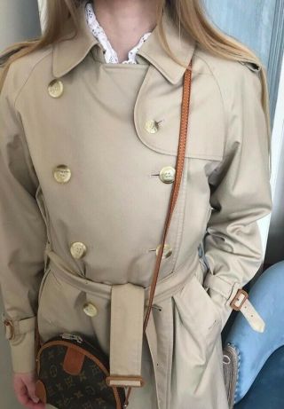 Burberrys Vintage Double Breasted Long Trench Coat Beige Size 6 Long 12