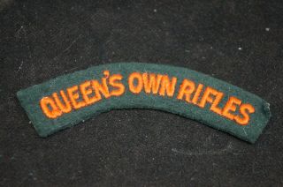 Ww2 Canadian Queens Own Rifles Qor British Made Starch Back Shoulder Title
