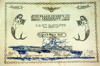 1944 U.  S.  N Ticonderoga Cv - 14 Plank Owner Certificate