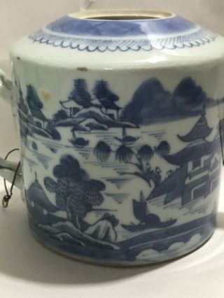 Antique Chinese Export Blue & White Canton Porcelain Teapot 19c No Lid 2