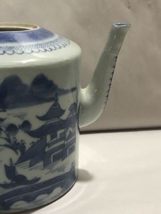 Antique Chinese Export Blue & White Canton Porcelain Teapot 19c No Lid 3